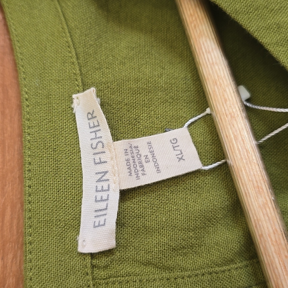Eileen Fisher Green Roundneck Sleeveless Dress Pockets Organic Cotton Linen XL - Picture 3 of 7